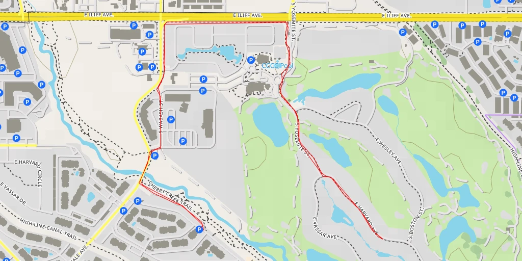 Map of the trail for East Harvard Avenue - Centennial