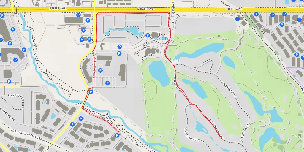 Carte de l'itinéraire :  East Harvard Avenue - Centennial