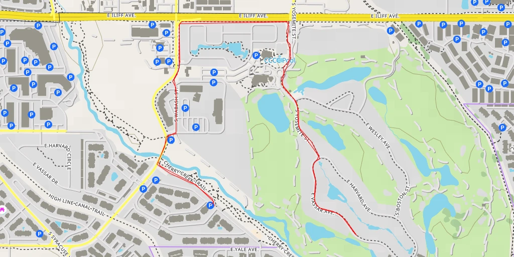 Map of the trail for Cherry Creek Country Club - East Wesley Drive - Centennial