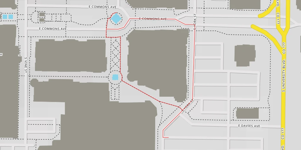 Map of the trail for East Commons Avenue - Centennial