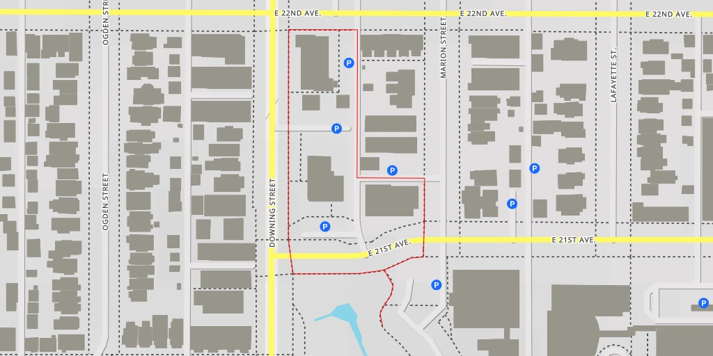 Map of the trail for East 21st Avenue - Denver