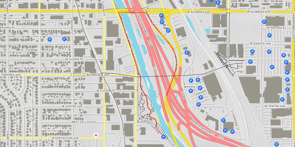 Map of the trail for South Santa Fe Drive - South Santa Fe Drive - Denver