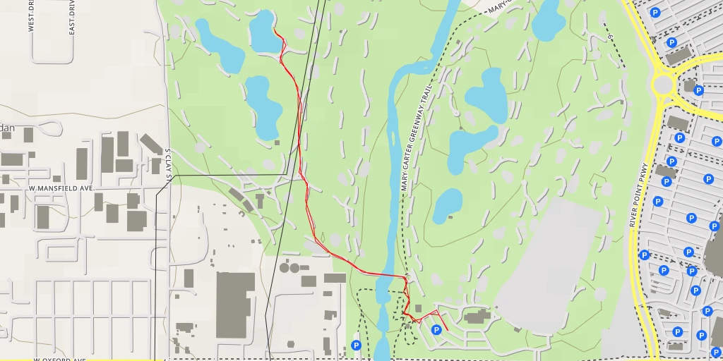 Map of the trail for Broken Tee Golf Course - West Oxford Avenue