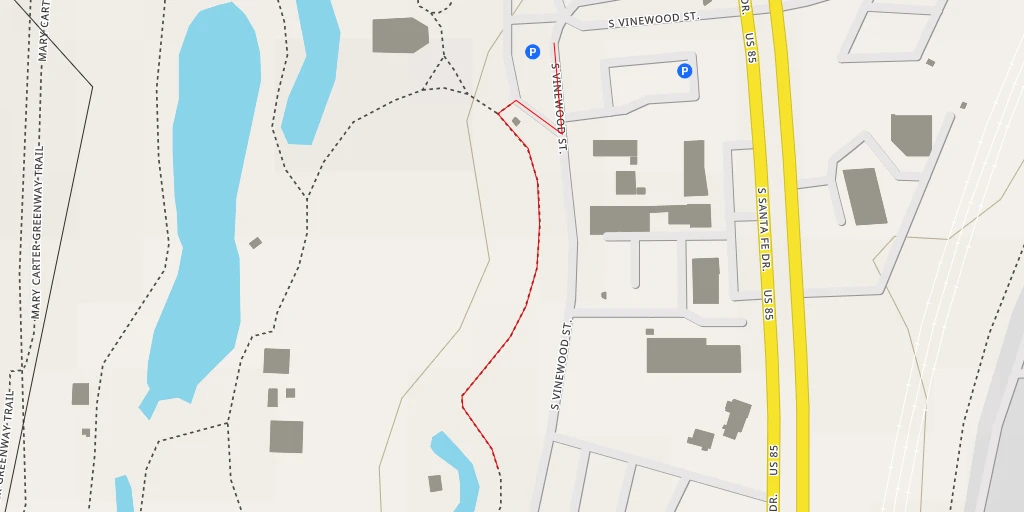 Map of the trail for The Hudson Gardens & Events Center - South Santa Fe Drive