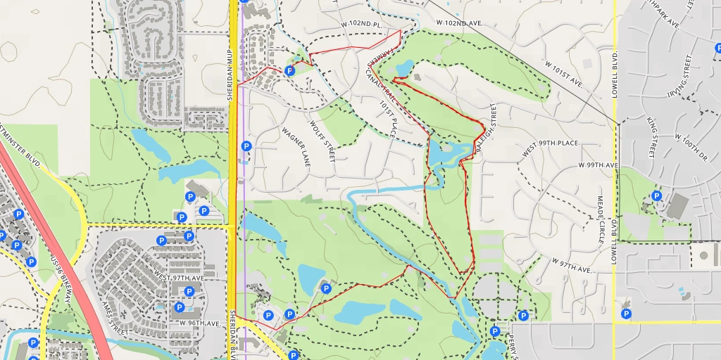 Map of the trail for Farmers Canal Trail - Westminster