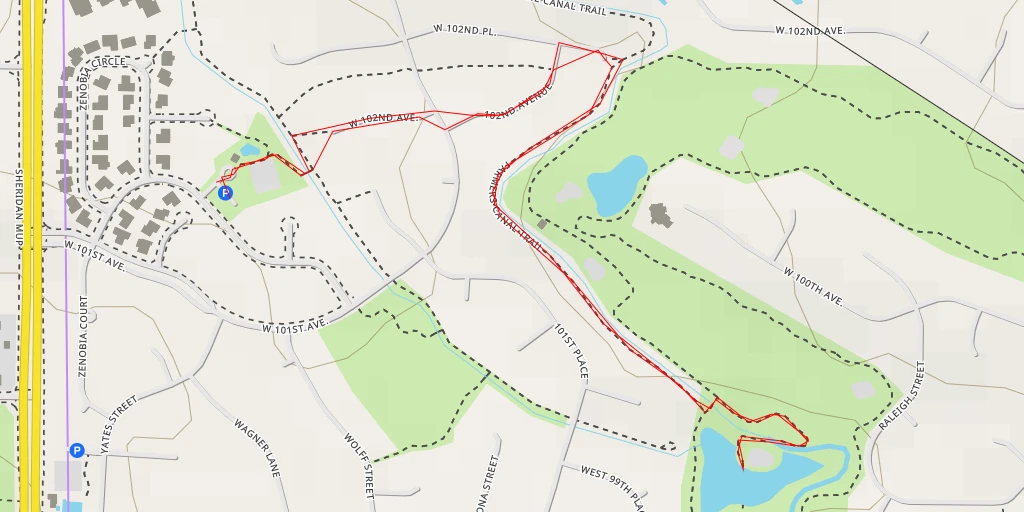 Map of the trail for The Greg Mastriona Golf Courses at Hyland Hills - Zenobia Court - Westminster