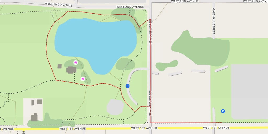 Map of the trail for West 2nd Avenue - Lakewood