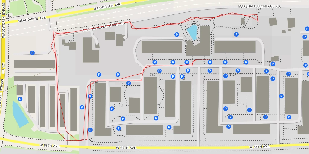 Map of the trail for Marshall Frontage Road