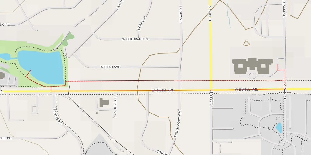 Map of the trail for West Jewell Avenue - Lakewood