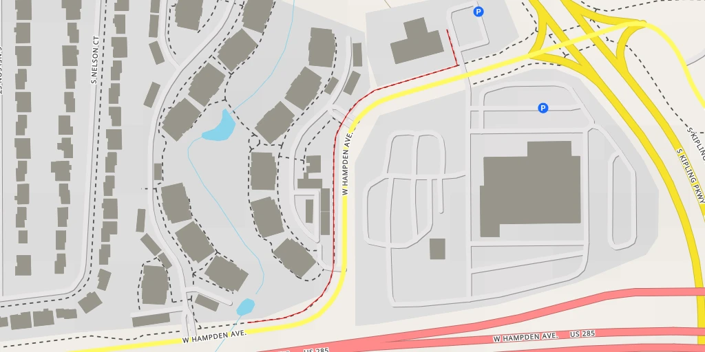 Map of the trail for West Hampden Avenue - Lakewood