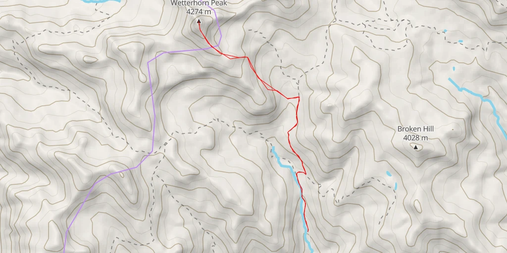 Map of the trail for Wetterhorn Peak