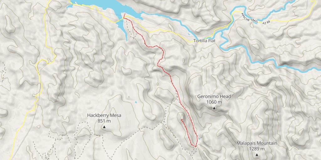 Map of the trail for Battleship Mountain