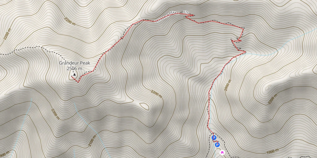 Map of the trail for Grandeur Peak