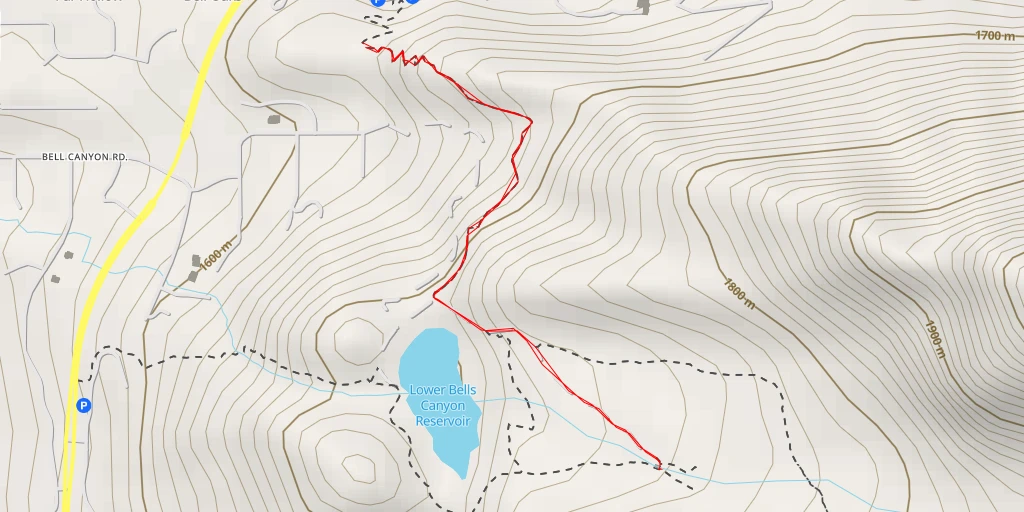 Map of the trail for Bells Canyon Reservoir Service Road - Bells Canyon Reservoir Service Road - Sandy