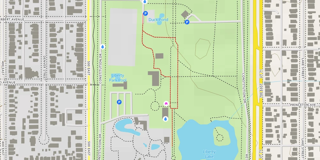 Map of the trail for Tracy Aviary - 1300 South - Salt Lake City