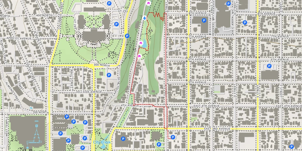 Map of the trail for Canyon Road - Salt Lake City