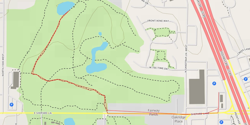 Map of the trail for Oak Ridge Golf Course - West 1060 North