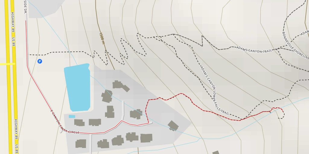 Map of the trail for Adams Canyon Lower Falls