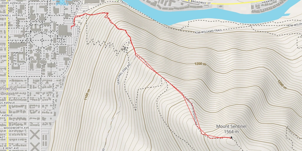 Map of the trail for Mount Sentinel