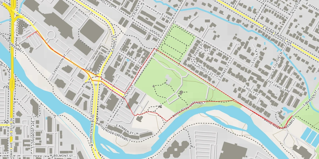 Map of the trail for South Marden Street - Boise