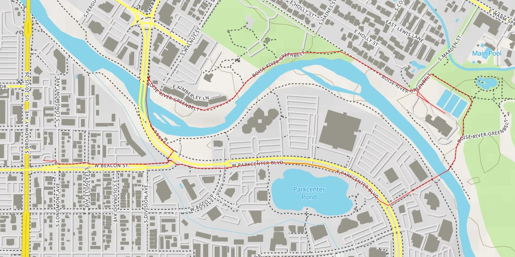 Map of the trail for Boise River Greenbelt - Boise River Greenbelt - Boise