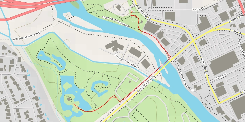 Map of the trail for North Americana Boulevard - Boise