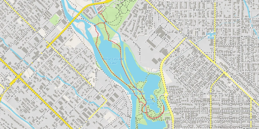 Map of the trail for North Whitewater Park Boulevard - Boise