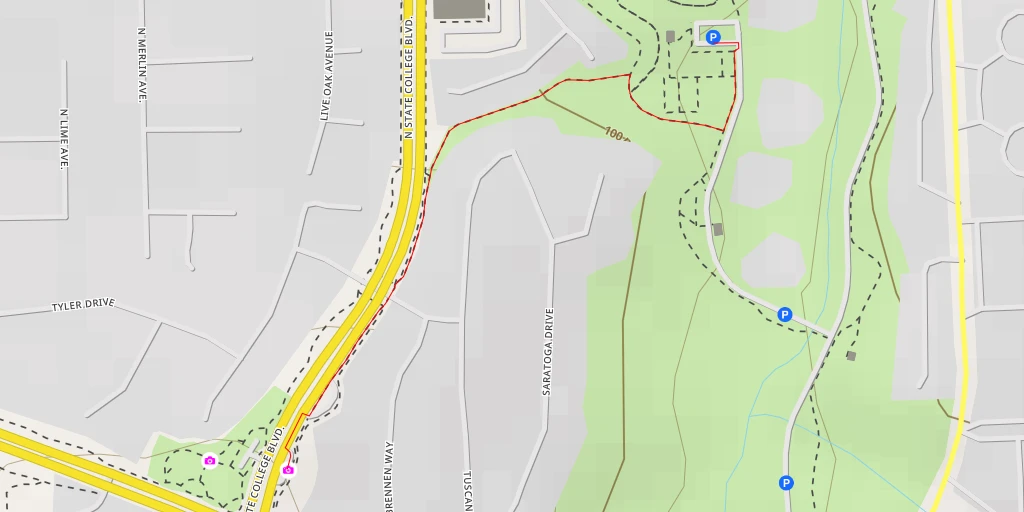 Map of the trail for North State College Boulevard - Fullerton