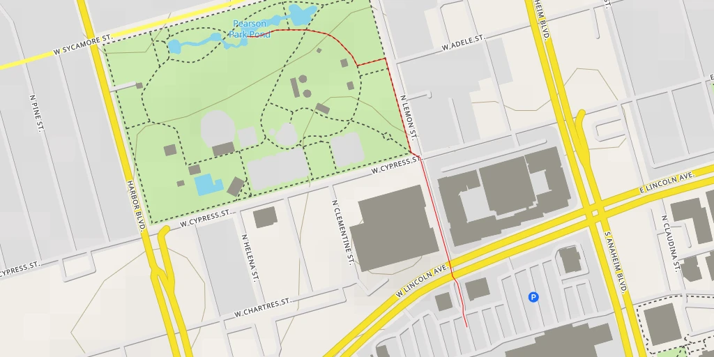 Map of the trail for West Sycamore Street - Anaheim