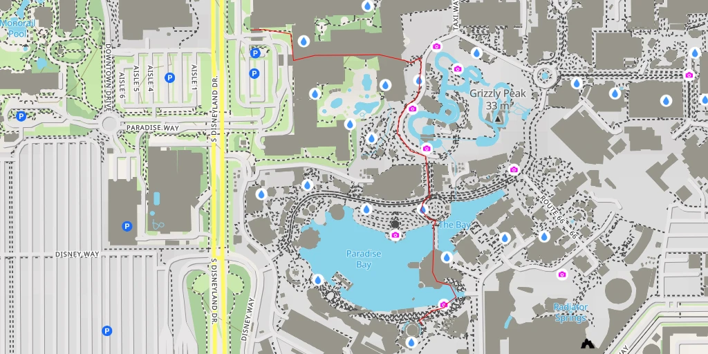 Map of the trail for Disney California Adventure - South Disneyland Drive - Anaheim