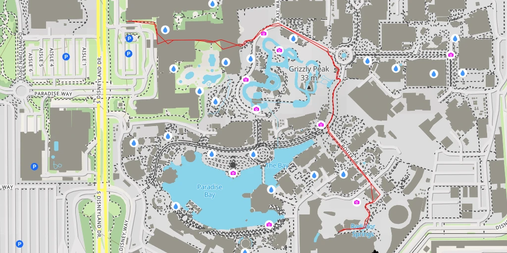 Map of the trail for Disney California Adventure - South Disneyland Drive - Anaheim