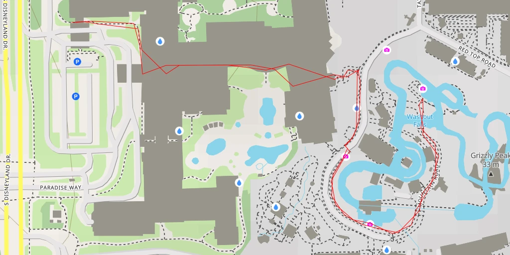 Map of the trail for Disney California Adventure - South Disneyland Drive - Anaheim