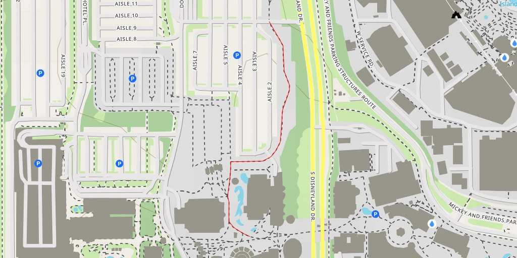 Map of the trail for Disneyland Resort - Cerritos Avenue - Anaheim