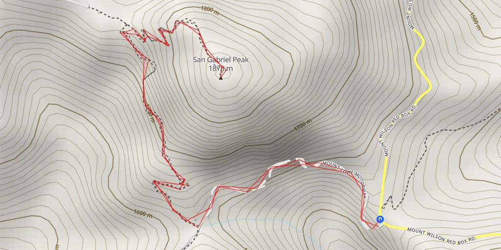 Map of the trail for San Gabriel Peak