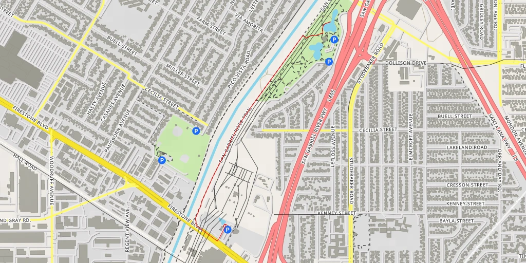 Map of the trail for Little Lake Road - Downey