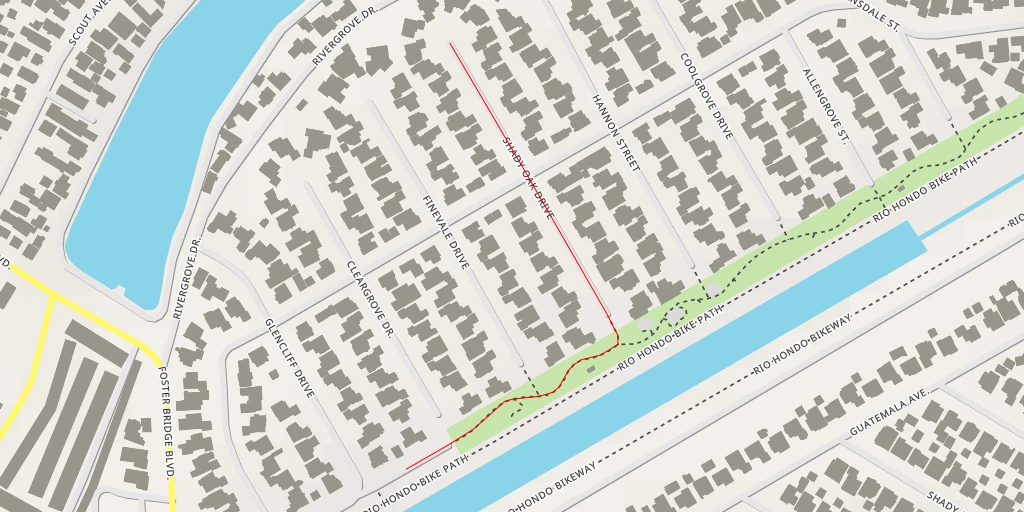 Map of the trail for Shady Oak Drive - Downey