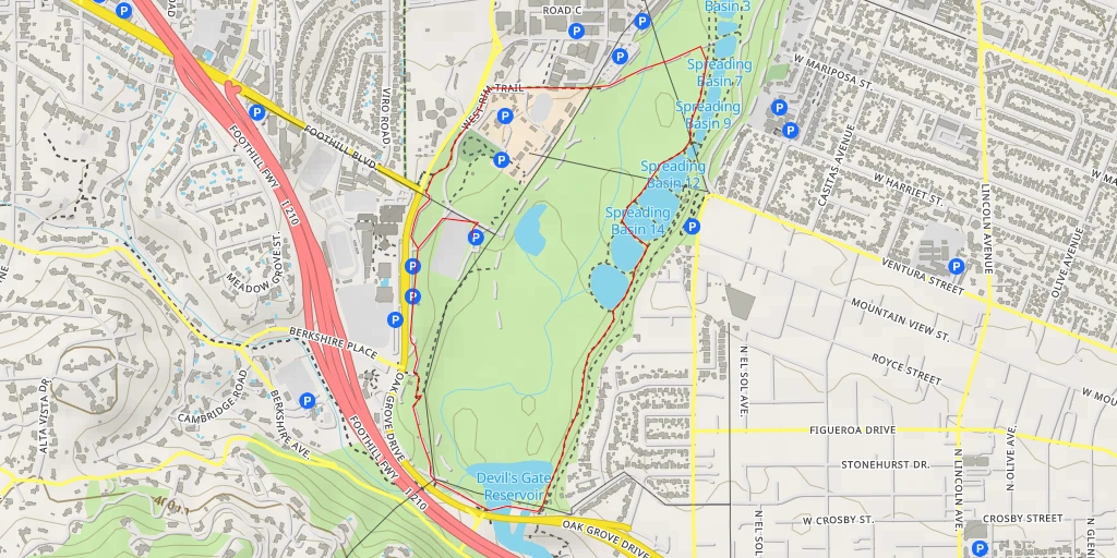 Map of the trail for Spreading Basin 14