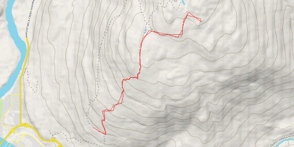 Map of the trail for Meadows-in-the-Sky Parkway - Area B (Shelter Bay/Mica Creek)