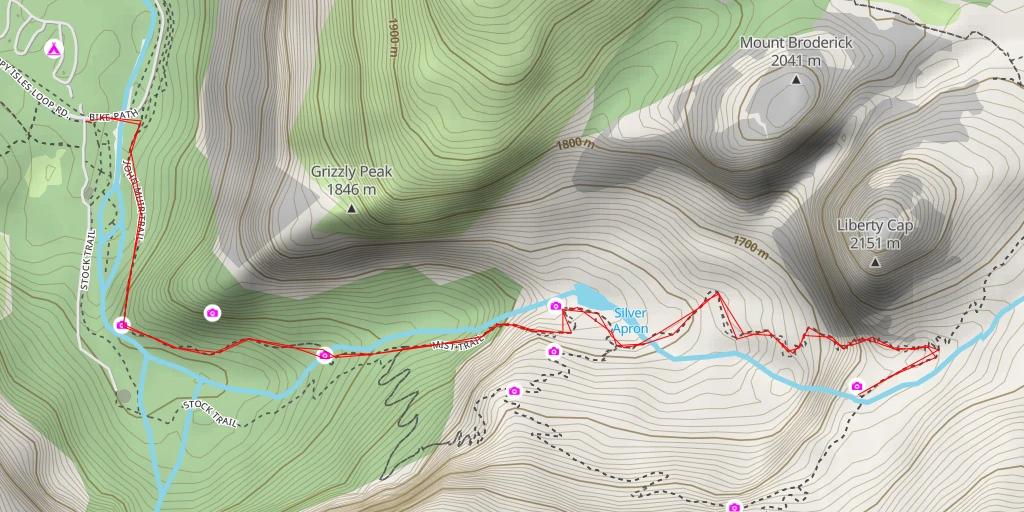 Map of the trail for Nevada Fall