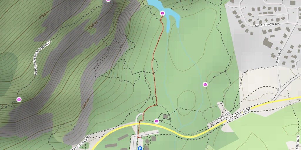 Map of the trail for Lower Yosemite Fall Trail