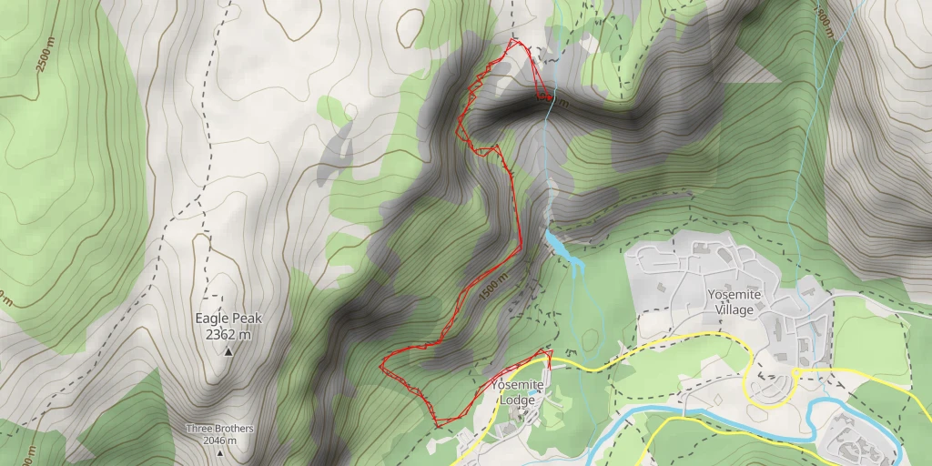 Map of the trail for Yosemite Falls Overlook