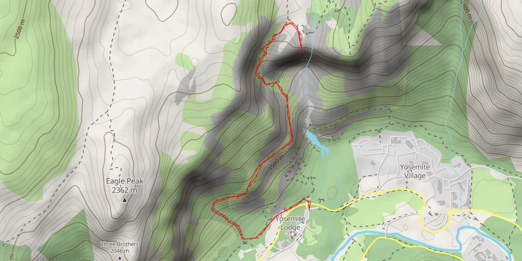 Map of the trail for Upper Yosemite Fall Trail