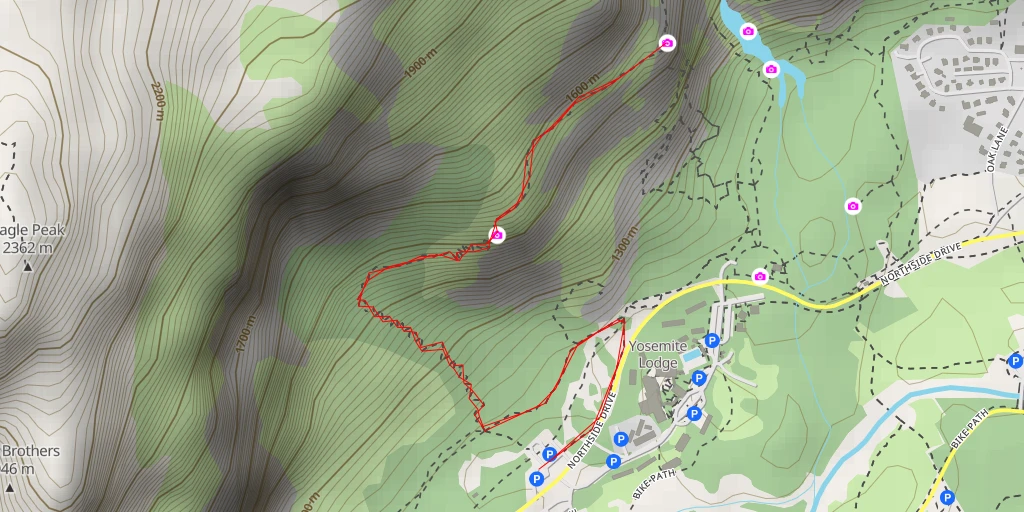 Map of the trail for First view of Upper Yosemite Falls