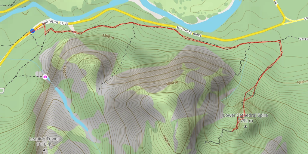 Map of the trail for Higher Cathedral Spire