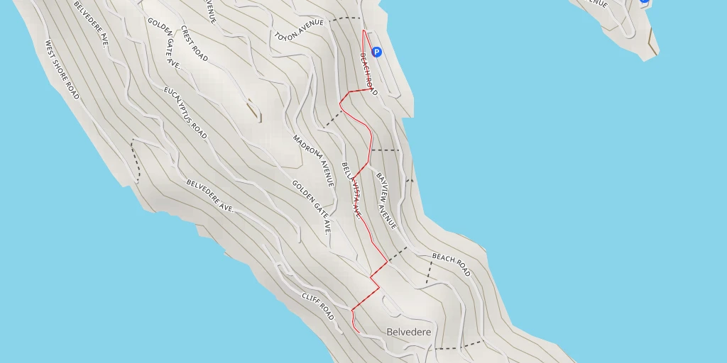 Map of the trail for AI - Golden Gate Avenue - Belvedere