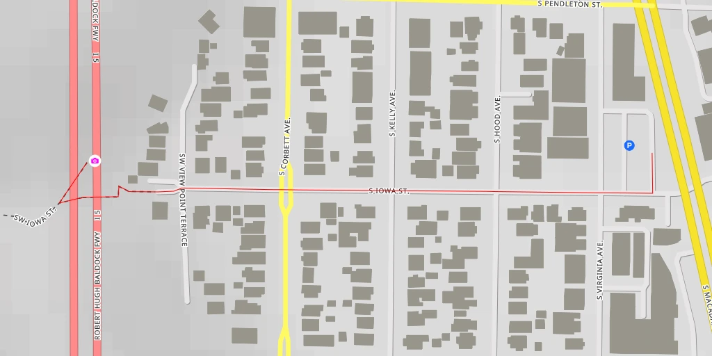 Map of the trail for AI - Southwest Iowa Street - Portland