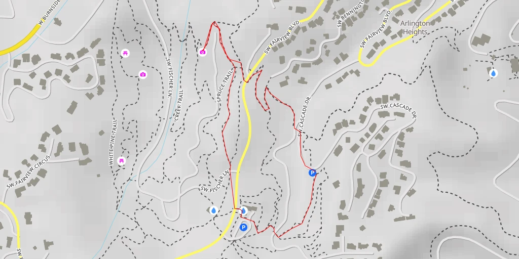 Map of the trail for Wildwood Trail - Portland