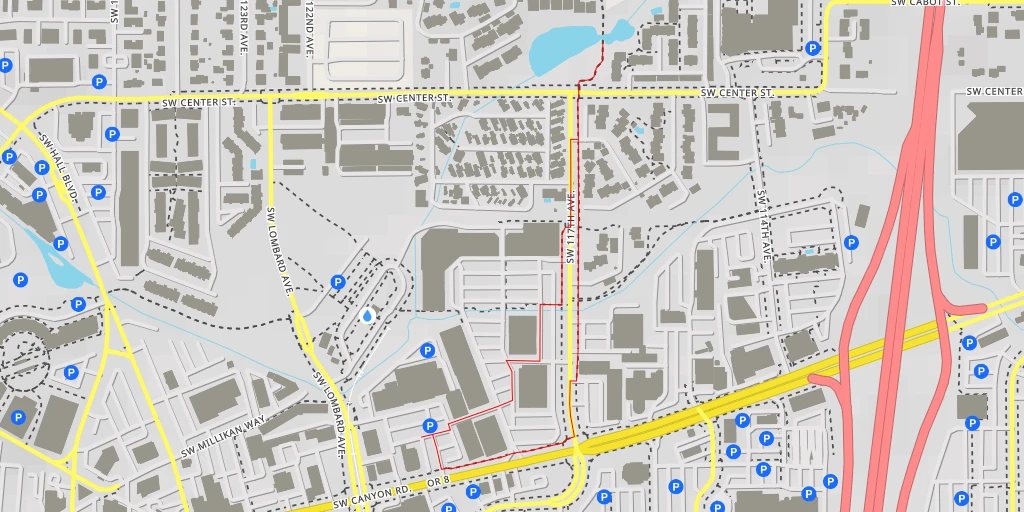 Map of the trail for Southwest Merrill Lane - Beaverton