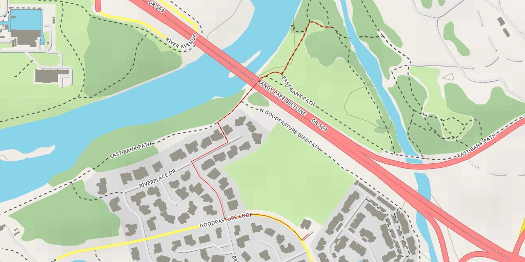 Map of the trail for East Bank Path - East Bank Path - Eugene