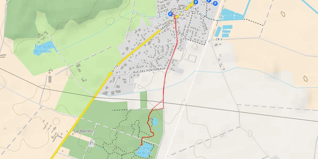 Map of the trail for Étang de Bilais